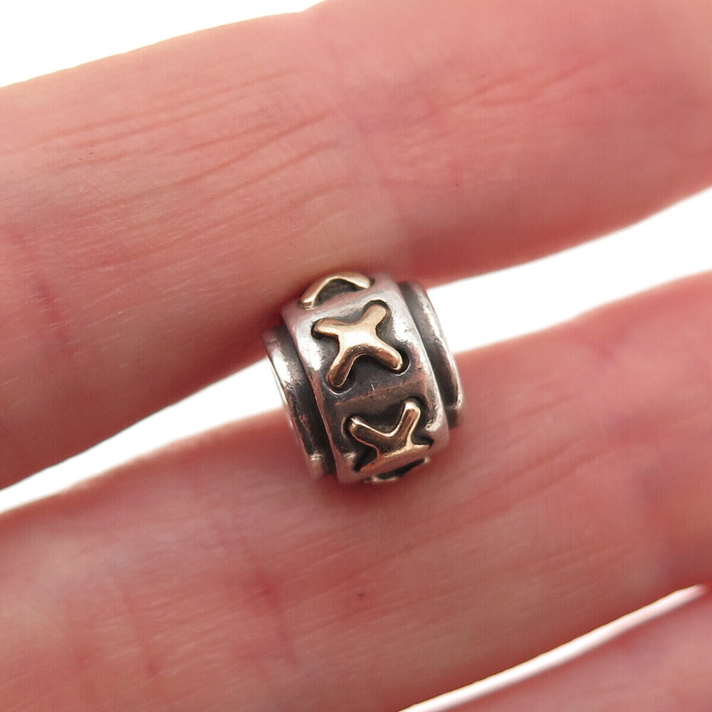 Pandora 925 Sterling Silver & Gold Cross Stitch Slide Bead Charm